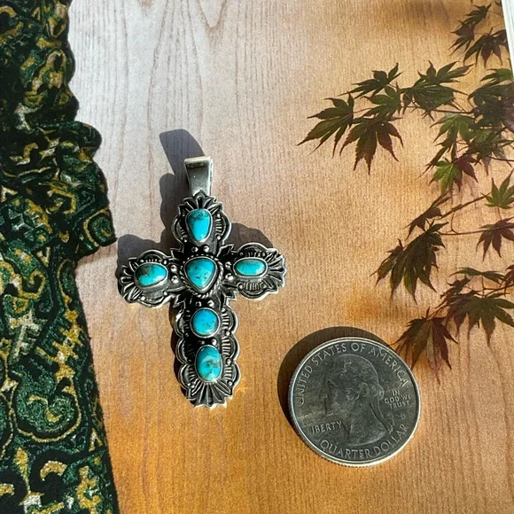 Turquoise and STERLINGSilver Cross Pendant